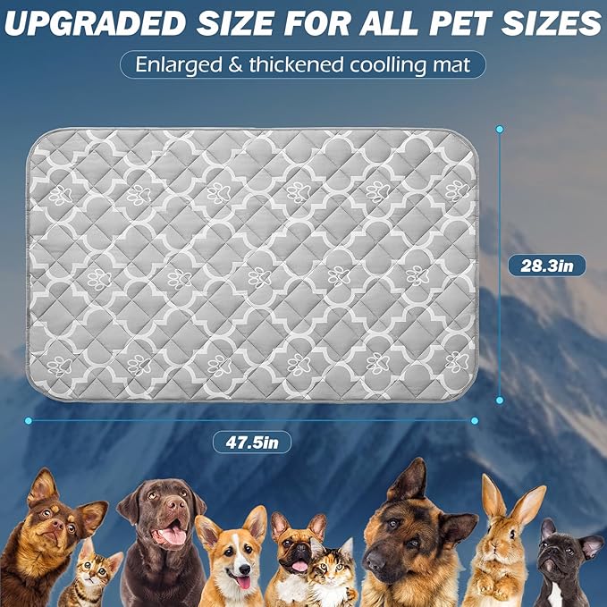 EXPAWLORER Dog Cooling Mat-28.3''*47.2'' Upgraded Extra Large Cooling Pad for Dog Dogs Cats Pets in Summer Keep Cool,Washable,Non-Slip Blanket for Grate Sofa Bed Outdoor(Gray)