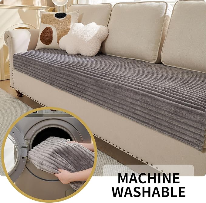 HAOMAIJIA Waterproof Couch Cover for Dogs Washable,Faux Fur Pet Couch Covers for Sofa,Soft Dog Bed Cover Non-Slip Couch Covers for 3 Cushion Couch Sofa Pet Friendly (Grey, 35" x 74")