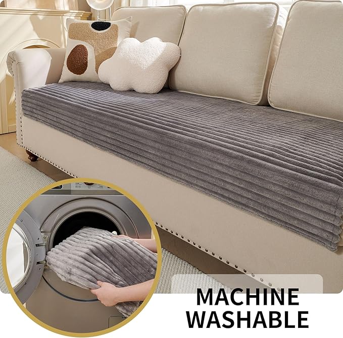 HAOMAIJIA Waterproof Couch Cover for Dogs Washable,Faux Fur Pet Couch Covers for Sofa,Soft Dog Bed Cover Non-Slip Couch Covers for 3 Cushion Couch Sofa Pet Friendly (Grey, 35" x 82")