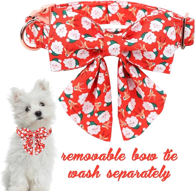 Unique Style Paws Christmas Day Dog Collar with Bowtie Christmas Man Elk Cotton Puppy Collars for Small Medium Large Dogs