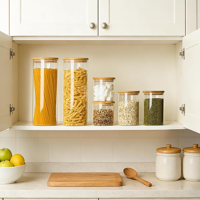 Vtopmart 3 Pack Kitchen Containers with Airtight Bamboo Lids (74oz/27oz/20oz), Glass Pantry Storage Containers for Pasta, Nuts, Coffee Beans, Cereal, Canisters Set for Pantry Organization, BPA Free