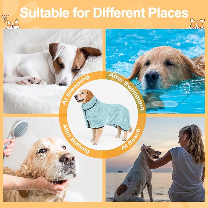 Bienbee Dog Bathrobe, Quick Drying Super Absorbent Pet Robes for Small Medium Large Dogs, Drying Coat for After Bath & Swim, Warm & Cozy Dogs Towels, Dog Puppy Bath Supplies, Light Green XL
