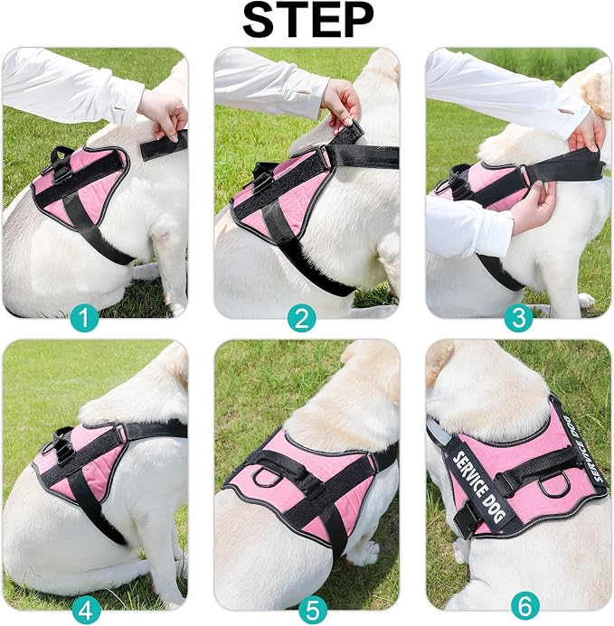 MUMUPET Custom Dog Harness Vest with 2 Personalized Name & Phone Patches, No Pull Reflective Adjustable with Handle, Soft Breathable Padding for Medium Dogs (Pink, M)