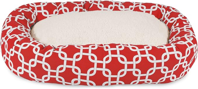 Majestic Pet 32 Inch Links Sherpa Calming Dog Bed Washable – Cozy Soft Round Dog Bed with Spine for Head Support - Fluffy Donut Dog Bed 32x23x7 (inch) – Round Pet Bed Medium - RED
