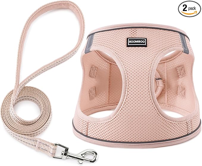 Dog Harness with Leash Set, No Pull Adjustable Reflective Step-in Puppy Pet Vest Harnesses for Small Medium Large Dogs and Cats,Light Pink XL