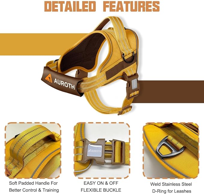 AUROTH Dog Harness and Leash Set, Soft Padded Service Vest Harness with 5.25FT Dog Leash, Easy On Pet Vest, Adjustable Reflective No Pull Dog Harnes Medium Sized, Easy Walking and Training