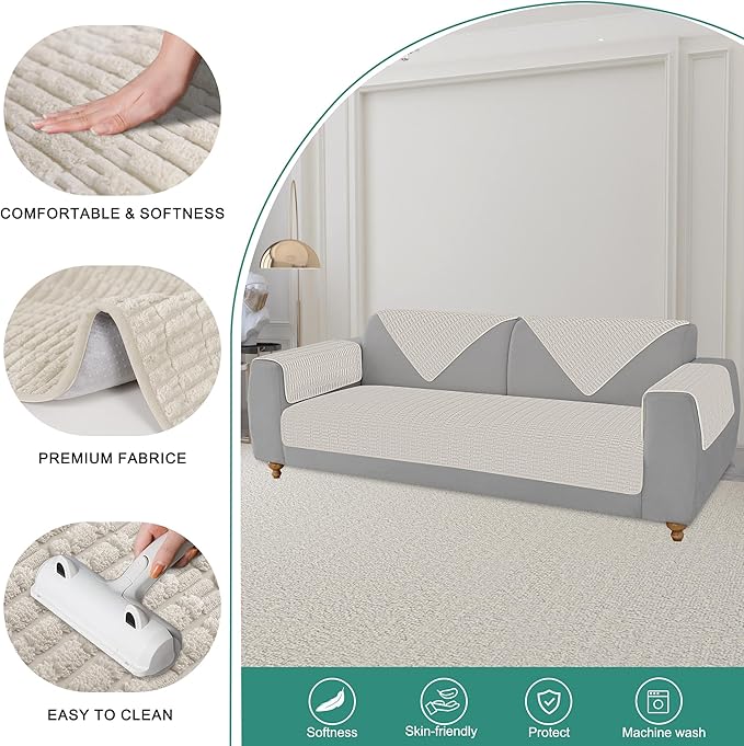 Foxdecor Couch Arm Covers Sofa Arm Cover, Arm Chair Covers Set of 2, Non-Slip Chair Arm Covers, Arm Rest Cover for Sofa, Armchair Slipcovers Couch Protector (Cream White 20x20 inch)
