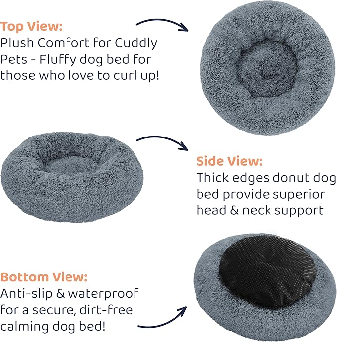 Donut Dog Bed - Premium Comfort for Anxiety Relief - Fluffy & Calming Design with Ultra-Plush Support | Cozy Round Dog Bed with Super Soft Circle Style (Dark Grey, X-Large)