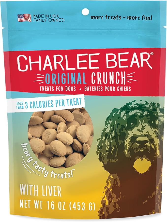 Charlee Bear Dog Training Treats, Chicken Liver Recipe, Low Calorie (Under 3 Calories), Limited Ingredient Crunchy Dog Treats, 16 oz. Resealable Bag
