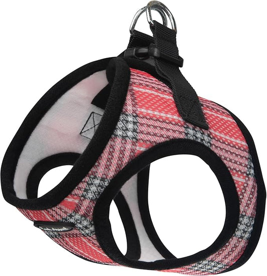 Bark Appeal Coral Red Plaid Step-in Dog Harness for XS to Small Sized Pets – Updated Sizing, Re-Measuring is Essential – Soft Vest Harness – Anti-Choke with Adjustable Strap & Heavy Duty Clip – S