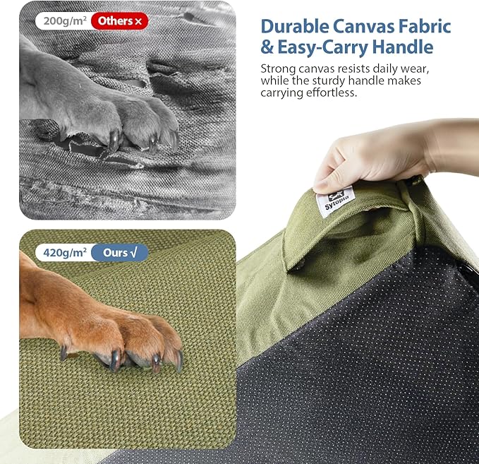 Sytopia 7" Thick Orthopedic Dog Beds for Extra Large Dogs, 35D Memory Foam Durable Canvas Pet Bed with Chew Proof Fabric Cover, Up to 150 Pounds, Waterproof Liner & Washable Cover Design, Green