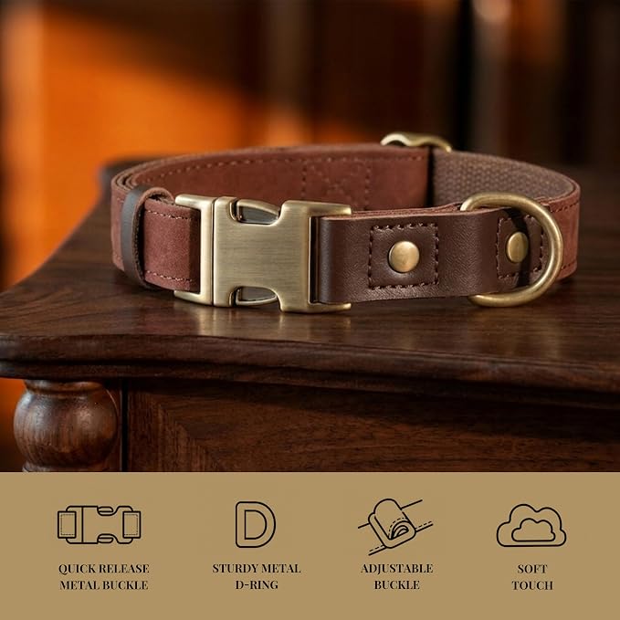Didog Soft PU Leather Dog Collar for Large Dogs,Classic Adjustable Wide Dog Collars with Quick Release Metal Buckle,Easy Clean and Comfortable,Reddish Brown,XL Neck 20-27", Width 1¼"