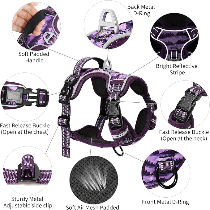 Timos Dog Harness,No-Pull Pet Harness Adjustable Soft Padded Dog Vest,Reflective No-Choke Pet Oxford Vest with Easy Control Handle for Medium Dogs,Moon Night,M