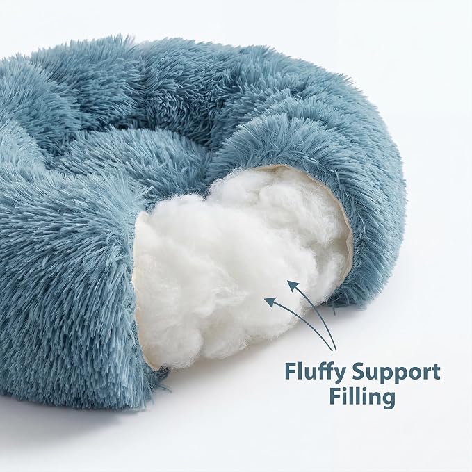 Tiny Dog Bed 15 Inch for Extra Small Dogs,Washable Puppy Bed,Soft Faux Fur Calming Donut Bed for Chihuahua Yorkie Maltese Pomeranian,Blue