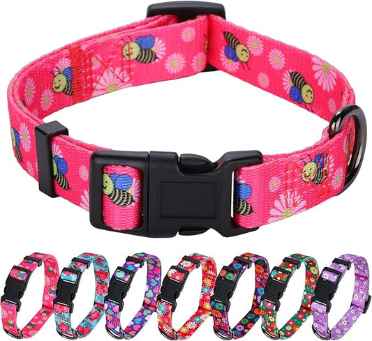 Pink Dog Collar Summer Daisy and Bees Print for Small Dogs