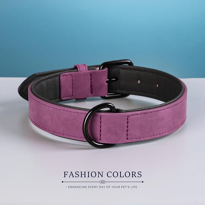 Didog Soft Padded PU Leather Dog Collar, Breathable and Adjustable Dog Collars for Medium Dogs, Comfortable for Daily Walk, Purple, L Fit Neck 14-18"(22-44 lbs)