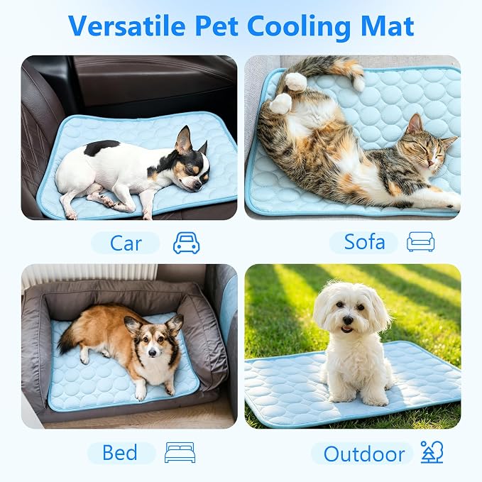 MCEAST Cat Cooling Mat 20" x 16" Self Cooling Pad for Smal Dogs Cats Non-Slip Cool-Chill Mats Summer Pet Blanket with Storage Bag Washable Cool Pet Pad for Floor Sofa Bed Car Travel, Small