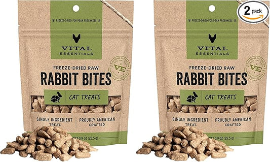 Vital Essentials Freeze Dried Raw Cat Treats, Rabbit | Bites | 0.9 oz | Pack of 2