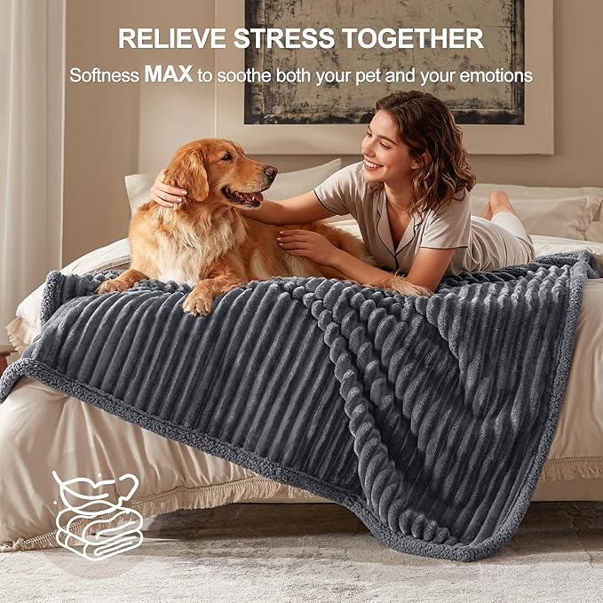 AIPERRO Waterproof Dog Blanket for Large Dogs, Washable Soft Puppy Cat Blanket Flannel Cotton Velour for Sofa Couch Protector, Comfort & Security Reversible Bed Protection for Pet, 60"X80", Gray