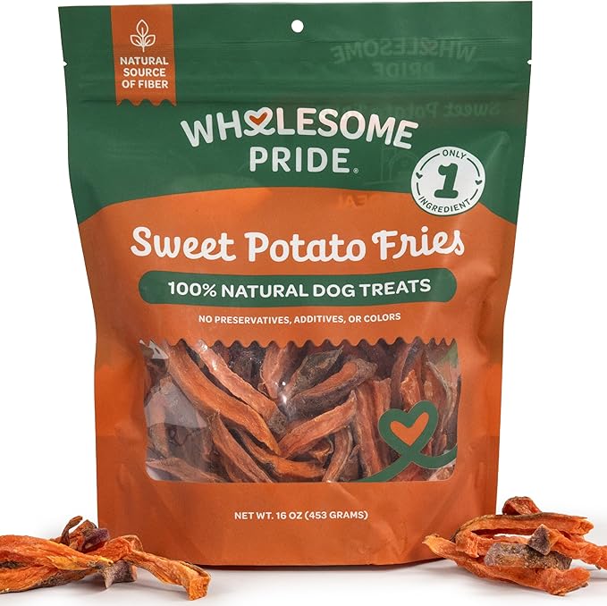 Wholesome Pride Healthy Sweet Potato Fries – Sensitive Stomach Dog Treats, No Preservatives, Single-Ingredient, No Grain, 16 oz