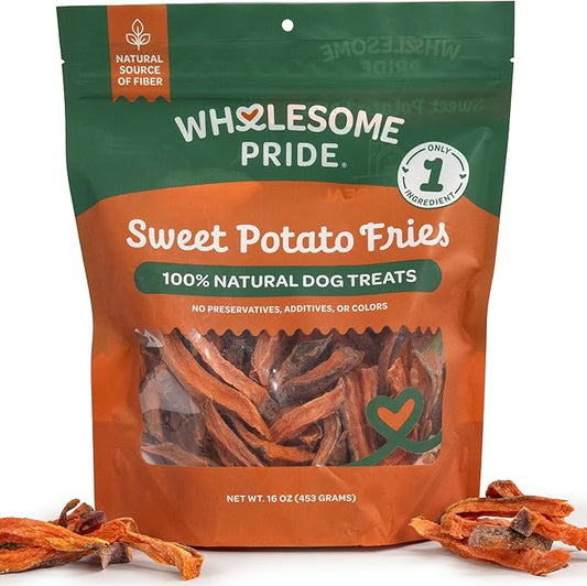 Wholesome Pride Healthy Sweet Potato Fries – Sensitive Stomach Dog Treats, No Preservatives, Single-Ingredient, No Grain, 16 oz