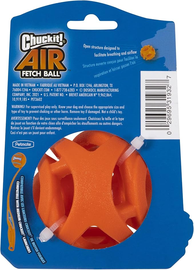 Chuckit! Dog Ball Air Fetch Breathe Easy Fetch Toy for Dogs, Medium (2.5 Inch Diameter), for dogs 20-60 lbs, Pack of 1