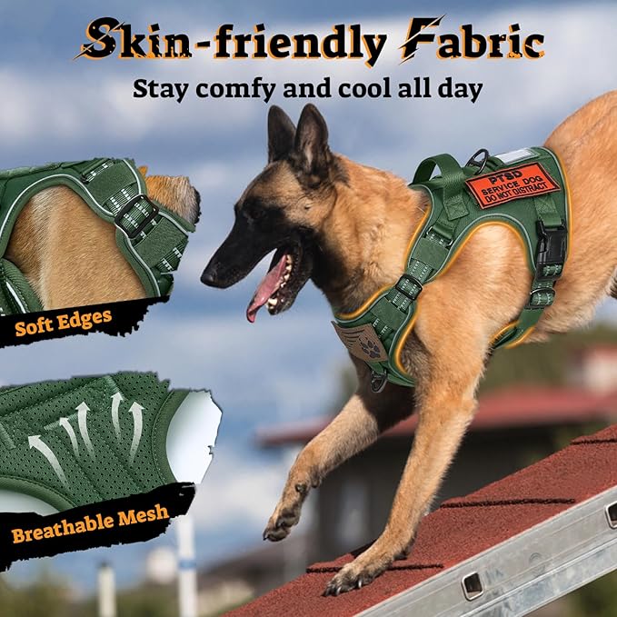 rabbitgoo Tactical Dog Harness for Large Dogs No Pull Adjustable Military Vest with Handle MOLLE Reflective Heavy Duty Dog Vest for Walking Training Hunting Outdoor Working Medium Size Dog Green M