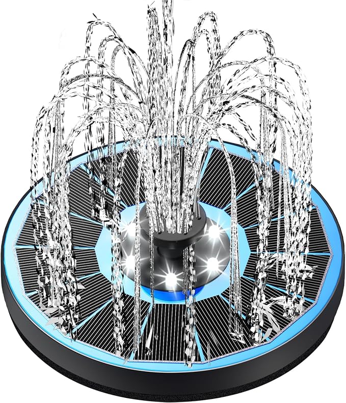 Yzert Solar Fountain Glass Panel with 2200 mah Battery, 3.5W Floating Solar Water Fountain with 4 Fixed Rods, Solar Pump for Bird Bath, Garden, Pond, Pool, Outdoor (Blue Panel White Lights)