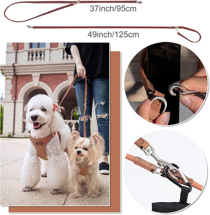 Puppytie Small Dog Harness with Multifunction Dog Leash,Lightweight Soft Adjustable No Choke Escape Proof Pet Harness Vest Pet Harness Vest,Brown Caramel,S