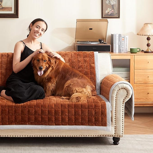 Couch Cover for Dogs Washable,Anti-Slip Back Cat Mat Pet Pad Blanket for Furniture Protector,Fuzzy Pet Sofa Cover for 3 Cushion Couch Sofa Pets Friendly (Curry, 1pc/36"x80.1"/Seat Cover)