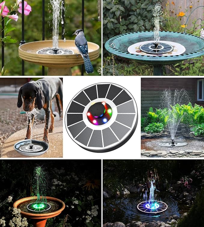 Yzert Solar Fountain Glass Panel with 2200 mah Battery, 3.5W Floating Solar Water Fountain with 4 Fixed Rods, Solar Pump for Bird Bath, Garden, Pond, Pool, Outdoor (White Panel Colorful Lights)