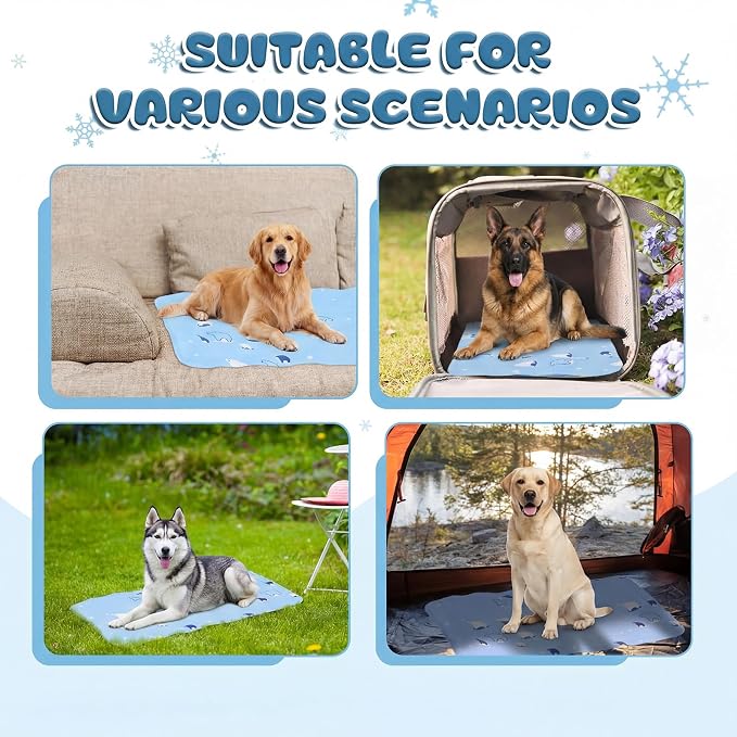 Nuanchu Dog Stroller Cooling Mat, Waterproof Gel Pet Cooling Pad for Summer, Washable Cat Sleeping Blanket, Portable Ice Gel Travel Mat for Cats, Crates, Car Seat(23.62 x 35.43 Inches,Sky Blue Bear)