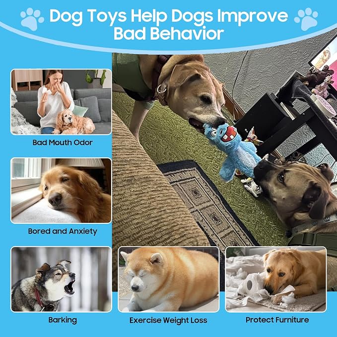 Bzonsmart Dog Squeaky Toys Tough Plush Chew Toys Bundle for Small Medium Large Dogs Interactive Dog Toys to Keep Them Busy Durable Dog Toys for Teething Chewing Playing Training