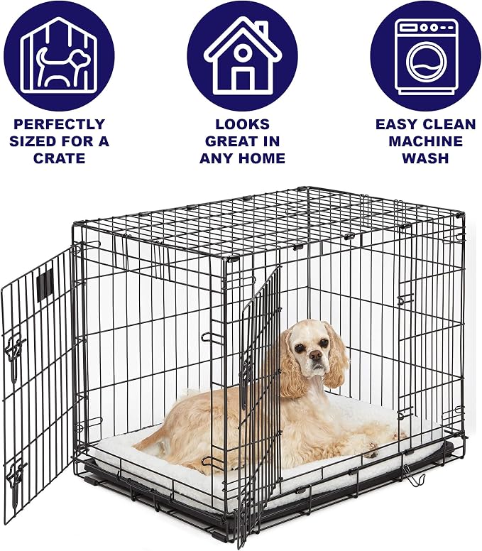 MidWest Homes for Pets QuietTime Dog Bed – White Fleece Bolster, Ultra-Soft and Machine Washable, Fits 24-Inch Crates and Carriers, for Small Breed Dogs (Pack of 2)