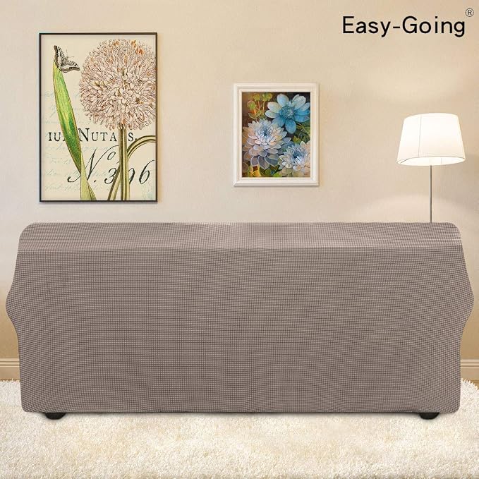 Easy-Going Stretch Sofa Slipcover 1-Piece Sofa Cover Furniture Protector Couch Soft with Elastic Bottom for Kids, Polyester Spandex Jacquard Fabric Small Checks (Sofa, Taupe)