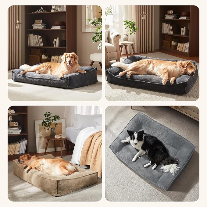 FURTIME XL Orthopedic Dog Beds Large Sized Dog, Extra Thick Supportive Comfort Pet Sofa, Ergonomic Slant Dog Couch with Removable Washable Cover, Ultra Soft Surface & Non-Slip Bottom, Light Grey, 42"