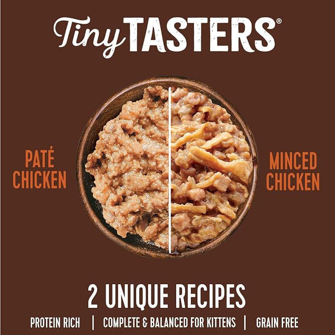 Wellness CORE Tiny Tasters Minced and Pate Variety Pack Kitten Wet Cat Food, Natural, Protein Rich, Grain Free, Chicken Recipes, 1.75 oz, Pack of 12 Pouches