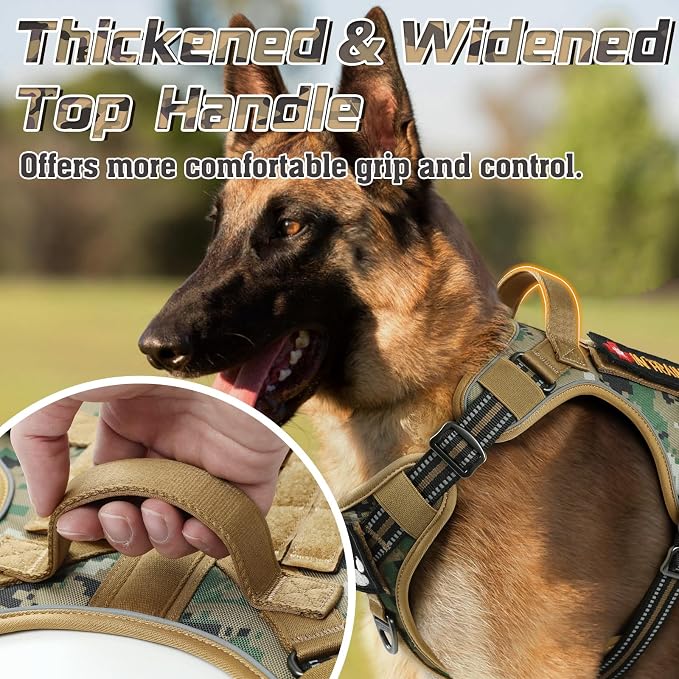 rabbitgoo Tactical Dog Harness for Small Dogs, No Pull Military Service Vest with Handle & Molle, Easy Control for Training Walking, Adjustable Reflective Straps, Brown camo, S