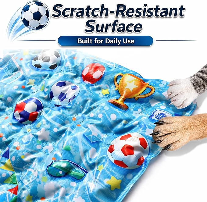Dog Cooling Mat, Water-Activated Gel Ice Pad for Dogs&Cats, Self-Cooling Mat Soccer Fan Dog Gifts, Waterproof Wipe-Clean, Soccer-Themed Summer Beds for Outdoor&Indoor Large/Medium/Small Pets
