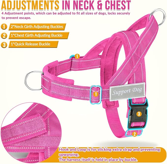 Lukovee No Pull Dog Harness and Leash Set - Adjustable Soft Padded Vest with Front Clip for Easy Control, Reflective Durable Harness for Safe Daily Training Walking for Medium Large Dogs (XL, FU)
