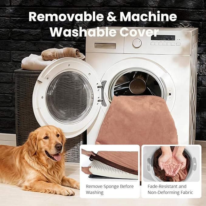 OhGeni Orthopedic Waterproof Dog Bed for Extra Large Dogs, Machine-Washable Removable Cover in Easy-Clean Fabric, Reversible Memory Foam & Easy-Carry Handle, Suitable for Crate, 47 inch (Brown)
