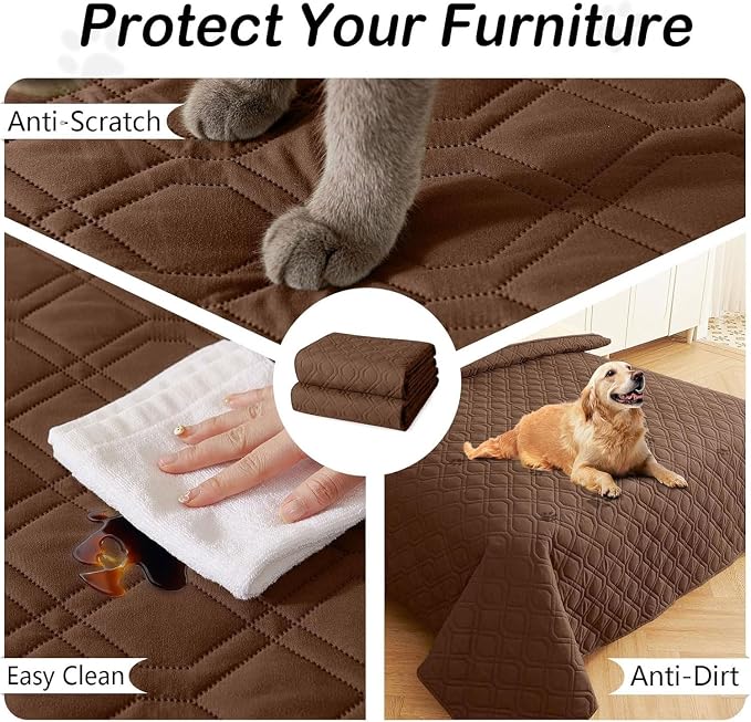hyha Waterproof Dog Bed Blanket, Soft Pet Blankets, Waterproof Couch Cover for Dogs, Reversible Sofa Covers Washable for Furniture (40x70 Inch, Brown/Beige)