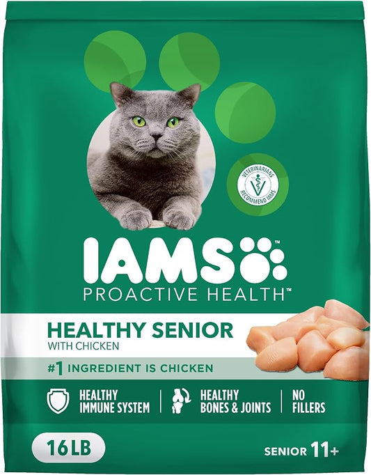 IAMS Proactive Health Senior Dry Cat Food Cat Food Dry Chicken Recipe, Real Chicken in Every Bite, 16 lb. Bag