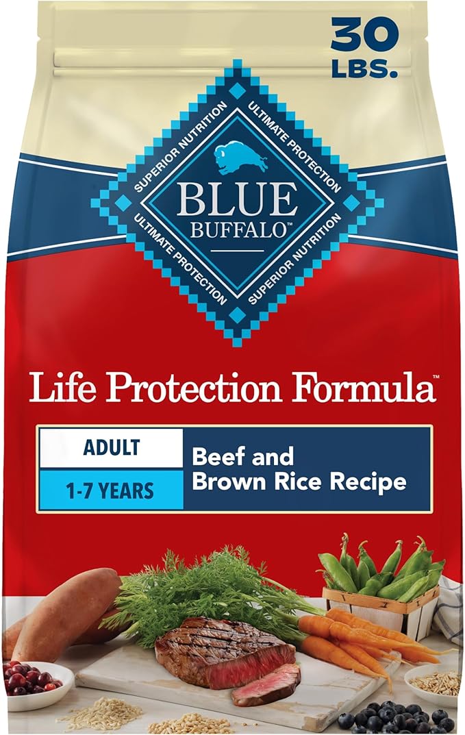 Blue Buffalo Life Protection Formula Beef & Brown Rice Adult Dry Dog Food, Supports Immunity with Antioxidant-Rich LifeSource Bits, Promotes Healthy Muscle Development, Skin & Coat Health, 30 lbs.