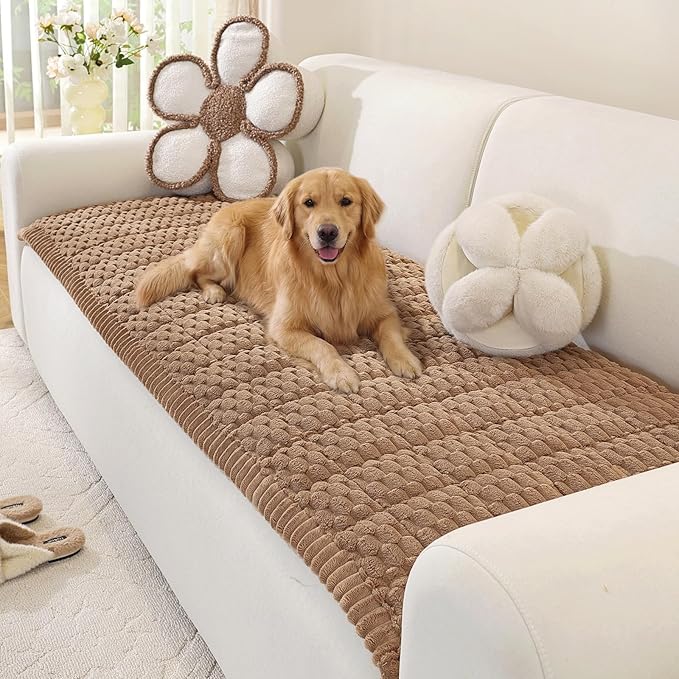 OstepDecor Couch Cover for Dogs, Washable Non Slip Sofa Cover for Pets, Soft Couch Covers for Sofa, Loveseat and Sectional, Furniture Protector Against Pet Hair & Scratches (27.6" x 70.9", Brown)