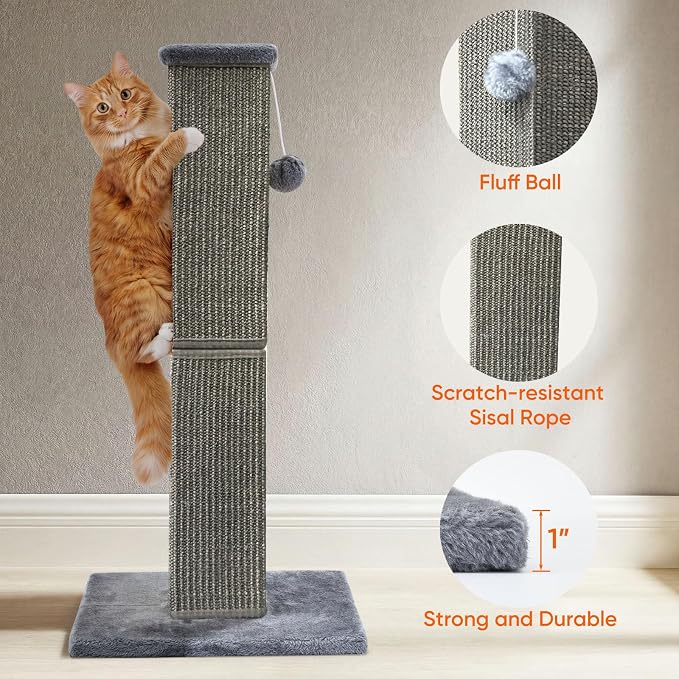 Cat Scratching Post 32 Inch for Indoor Large Cats and Kitten, Nature Sisal Tall Cat Scratch Post, Sisal Cat Scratcher Improve Cat's Scratching Habits and Protect Your Furniture, Dark Grey