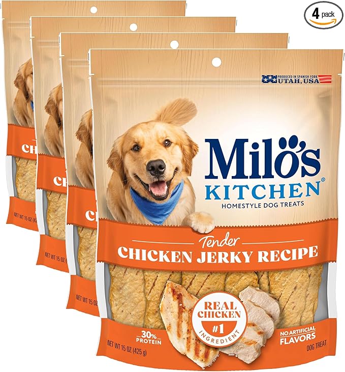 Milo's Kitchen Chicken Jerky Strips Dog Treats, 15 Ounce, (Pack of 4)