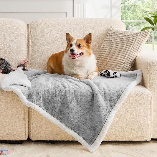 ChiXnuggle Waterproof Dog Blankets for Medium Dogs Washable, Reversible Faux Fur & Sherpa Pet Blanket, Soft Pet Throw for Couch Bed Protection, 30"x40", Light Grey