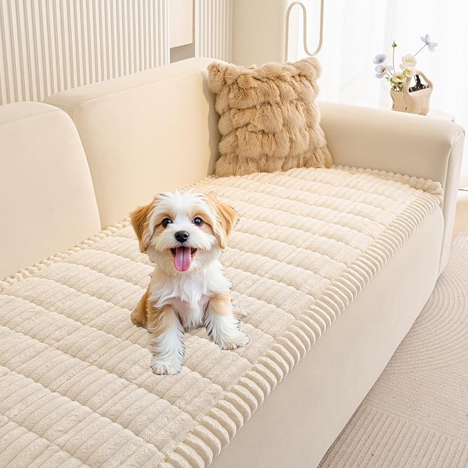MEETSKY Sofa Covers Washable, Non Slip Couch Covers for 2 Cushion Couch Sofa Pet Friendly, Soft Sofa Cover Furniture Protector Covers, Dog Mat for Couches, Cream, 27.6" x 70.9"