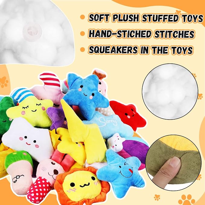 Hungdao 80 Pcs Dog Squeaky Toys Bulk for Small Dog Cute Plush Stuffed Puppy Chew Teething Toys Pet Bundle Easter Gift for Chewing Cleaning & Interactive Play